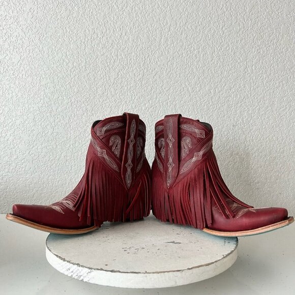 Lane SENITA FALLS Womens Cowboy Bootie 8 Red Fringe Western Short Cowgirl Boots - Picture 7 of 11